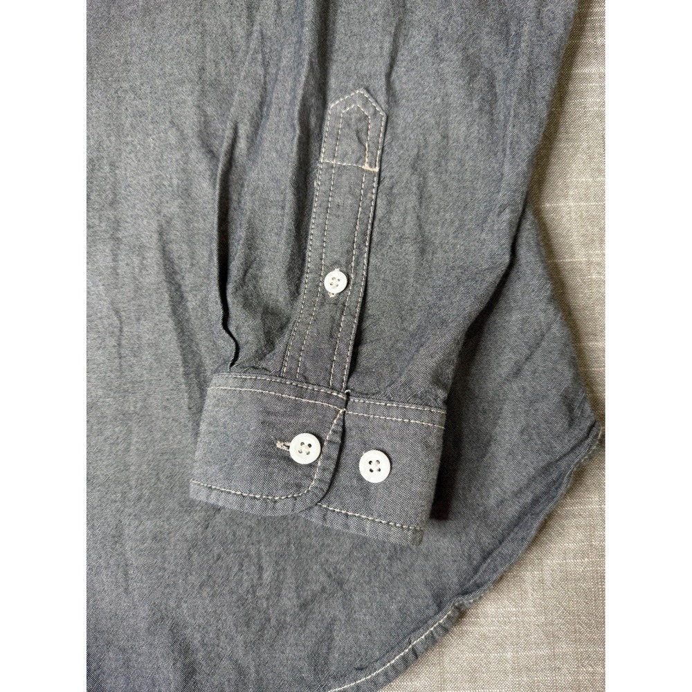 The J Peterman Company Mens L Gray Cotton Chambray Band Collar Long Sleeve Shirt - Picture 2 of 7